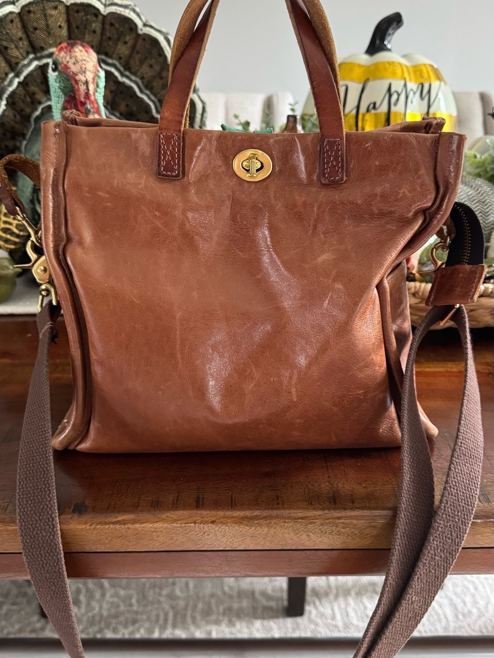 Blair Ritchey Brown Leather Crossbody Tote with Turn-Lock crossbody backpack